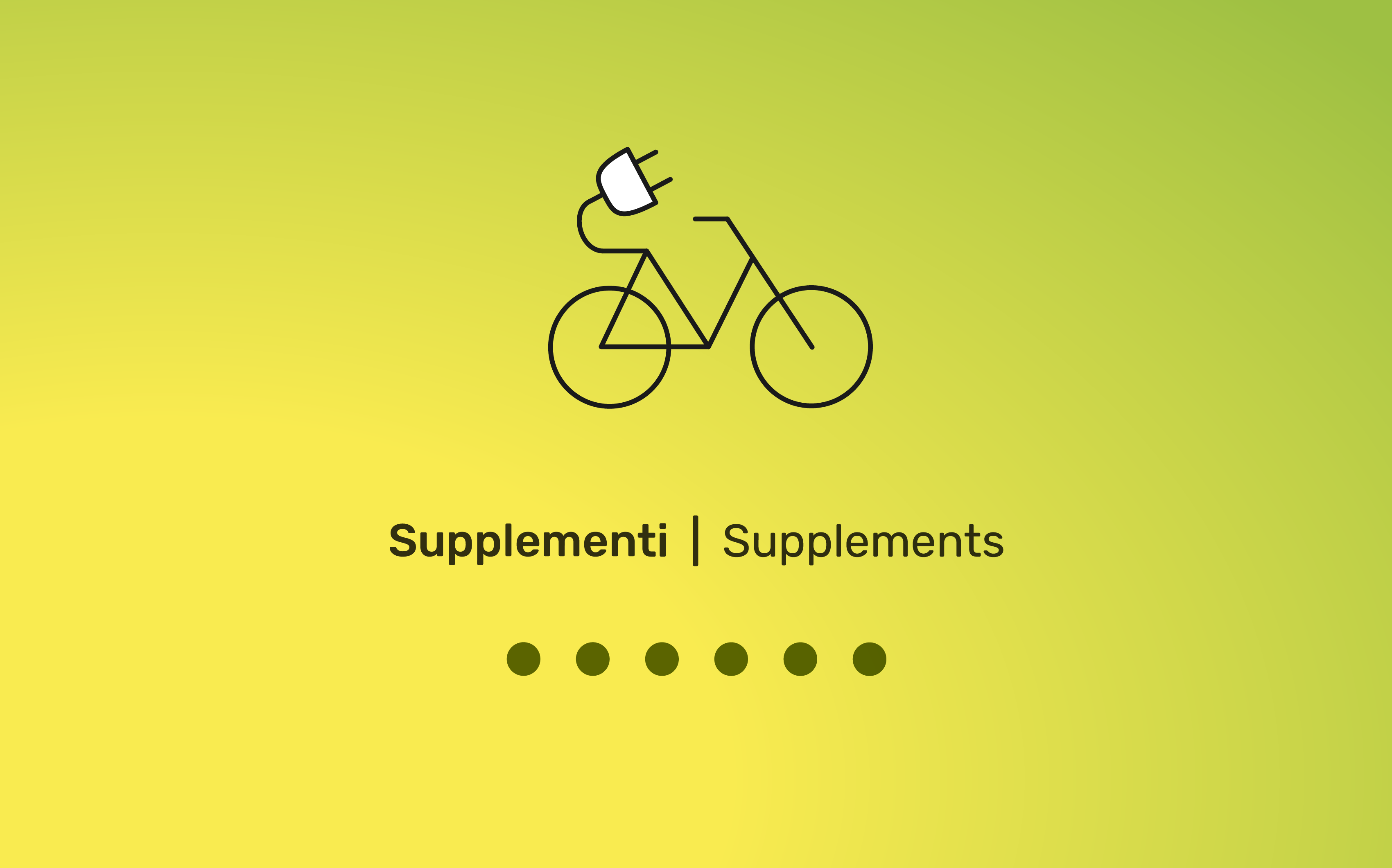 Icona di una bicicletta che rappresenta "Equipaggiamento" con sfondo verde e giallo.